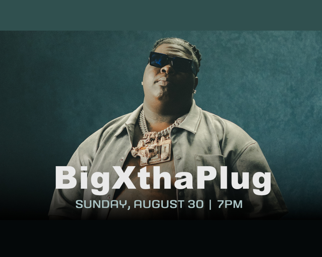 A promotional poster for BigXthaPlug's event on Sunday, August 30th at 7 PM, featuring a man in sunglasses and a gold chain in Mat-Su, Alaska