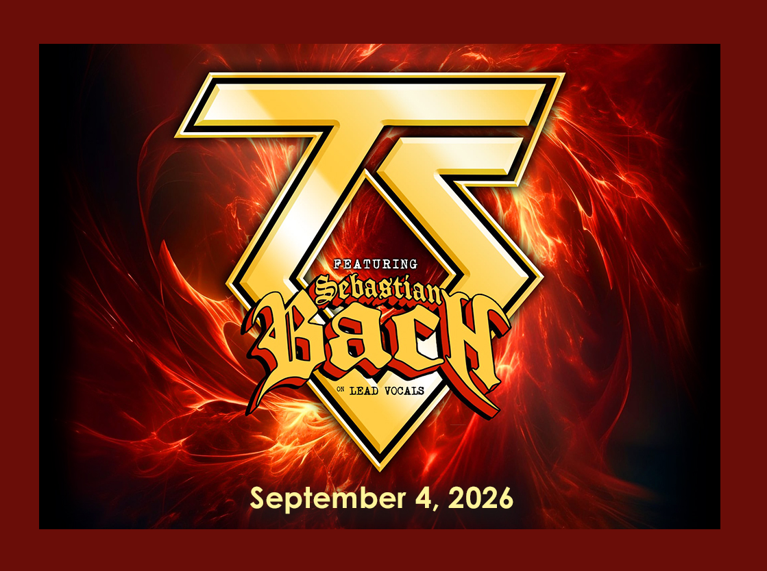 A vibrant poster featuring a golden '75' emblem with fiery red and yellow flames, advertising a performance by Sebastian Bach on September 4, 2026 in Mat-Su, Alaska