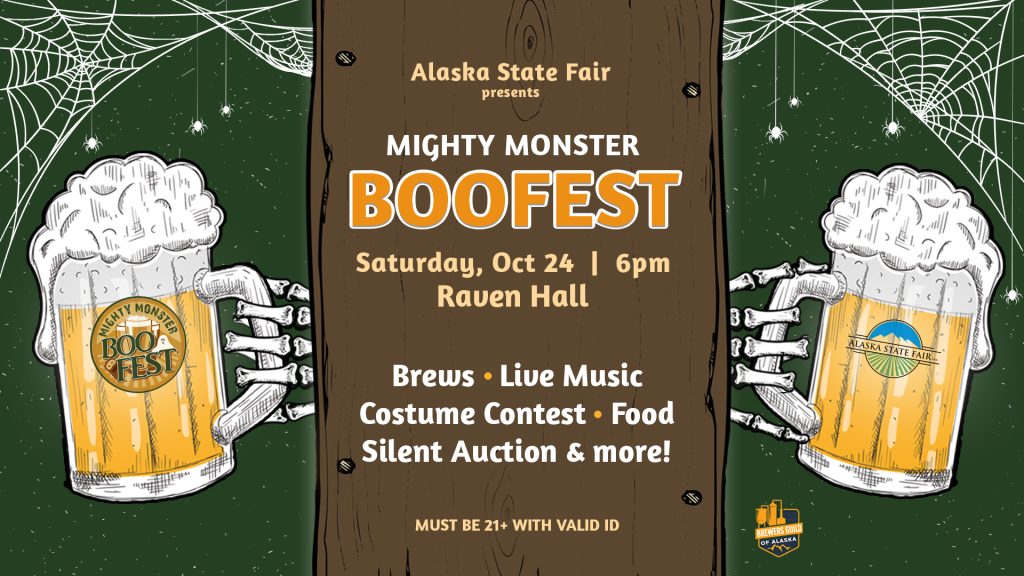 A promotional poster for the Alaska State Fair Mighty Monster Boofest event in Mat-Su, Alaska
